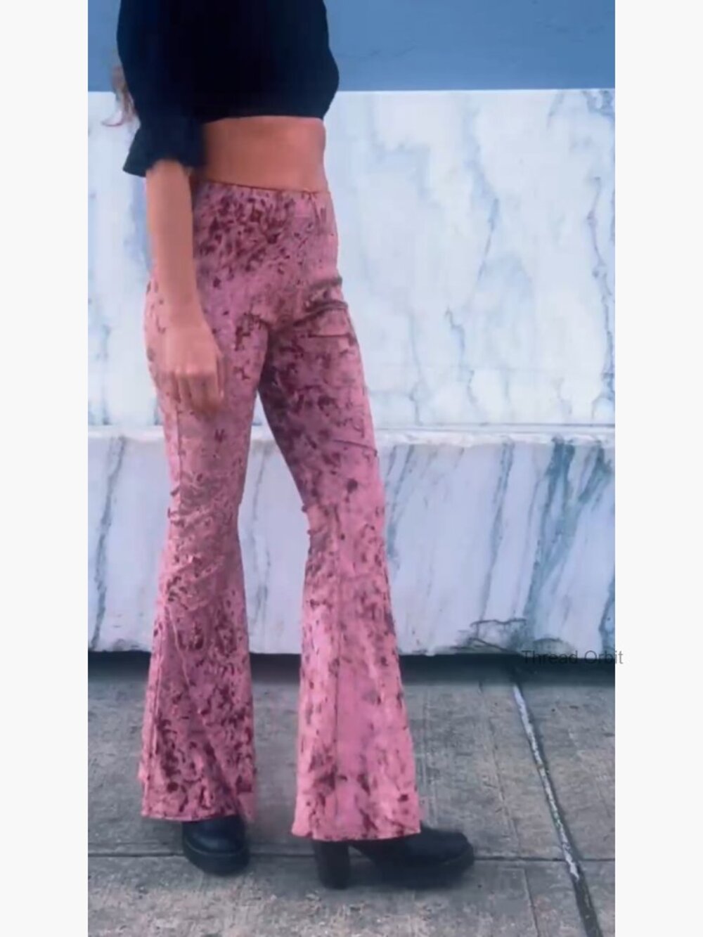 Crushed Velvet High Waisted Flare Yoga Loungewear Bell Bottom Pants - Picture 7 of 7